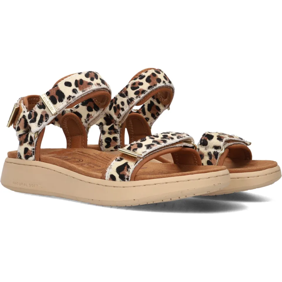 Woden leren sandalen met ponyhair en panterprint beige/bruin/zwart, foto 3