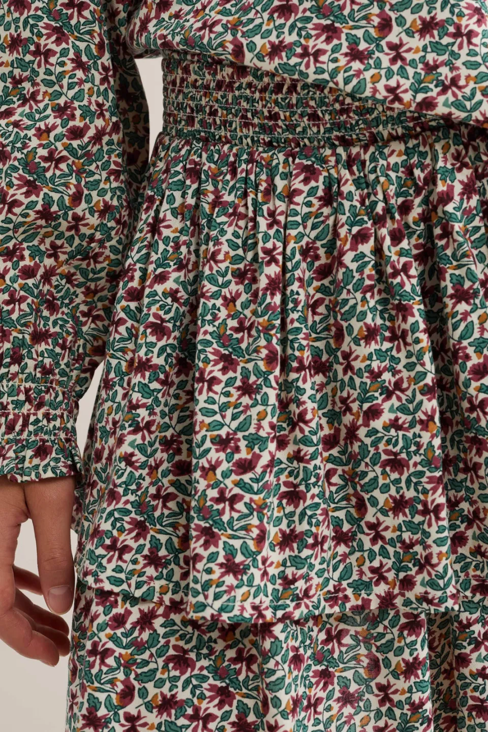WE Fashion gebloemde korte rok met ruches ecru/groen/donkerrood, foto 8