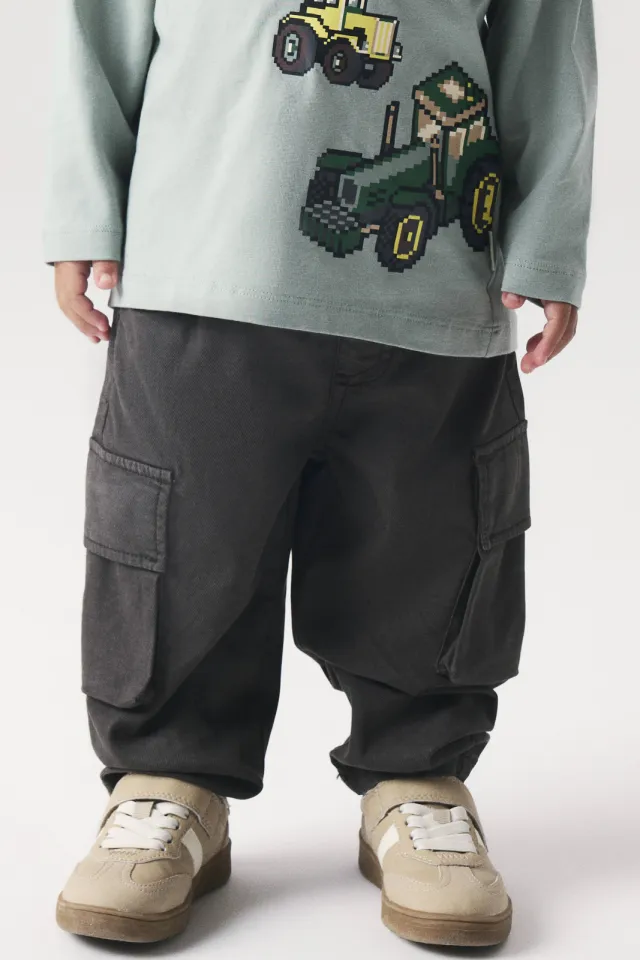 NAME IT MINI tapered cargobroek grijsbruin, foto 3