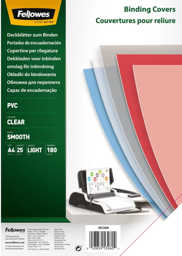 Fellowes Voorblad fellowes a4 pvc 180micron recycled 25 Stuks