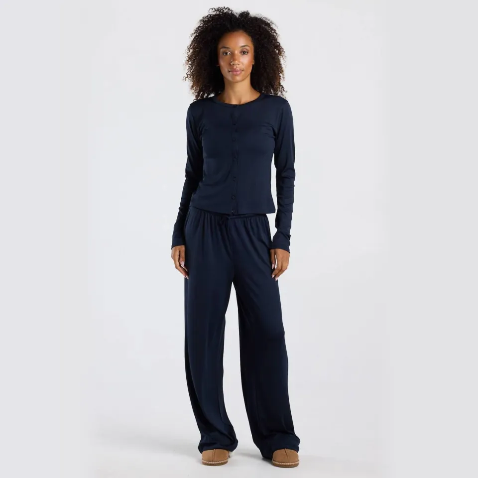 America Today pyjamabroek met ajourdetails - donkerblauw