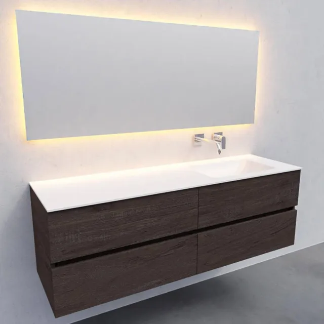 Boss & Wessing Badkamermeubel Solid Surface AQS Oslo 150x46 cm Rechts Wood Dark Brown 4 Laden Boss & Wessing Houtlook