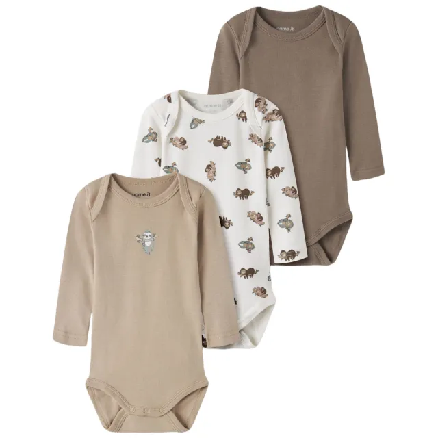 NAME IT BABY gebreide rompers met print (set van 3) zand/bruin/ecru, foto 2