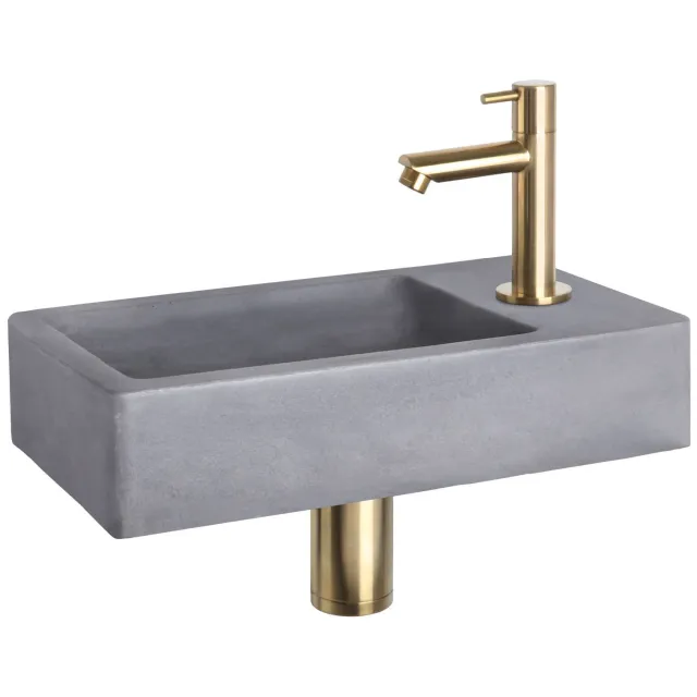 Differnz Fonteinset Differnz Force Beton 40x22x8 cm Donker Grijs Met Rechte Kraan Mat Goud