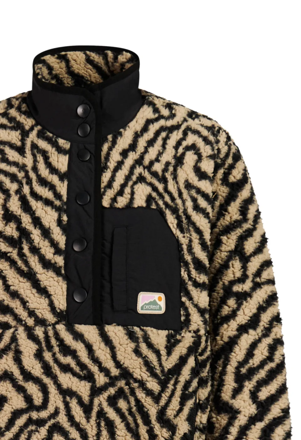 Protest PRTJosey rechtvallende teddy fleecetrui met dierenprint - beige/zwart, foto 8