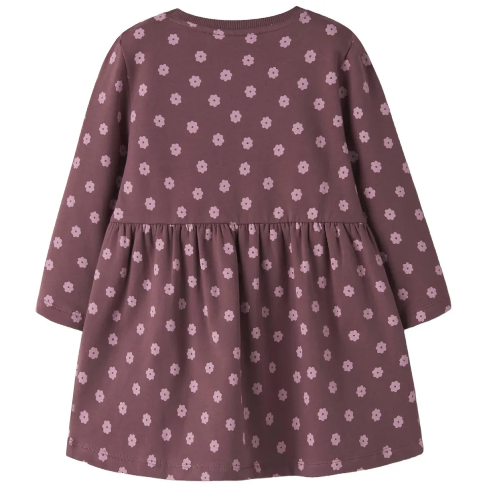 NAME IT MINI gebloemde sweatjurk donkerrood donkerrood/roze, foto 2