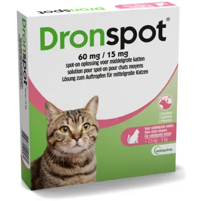 Dronspot 60mg/15mg Spot On Ontwormingsmiddel Voor Middelgrote Katten Pipet
