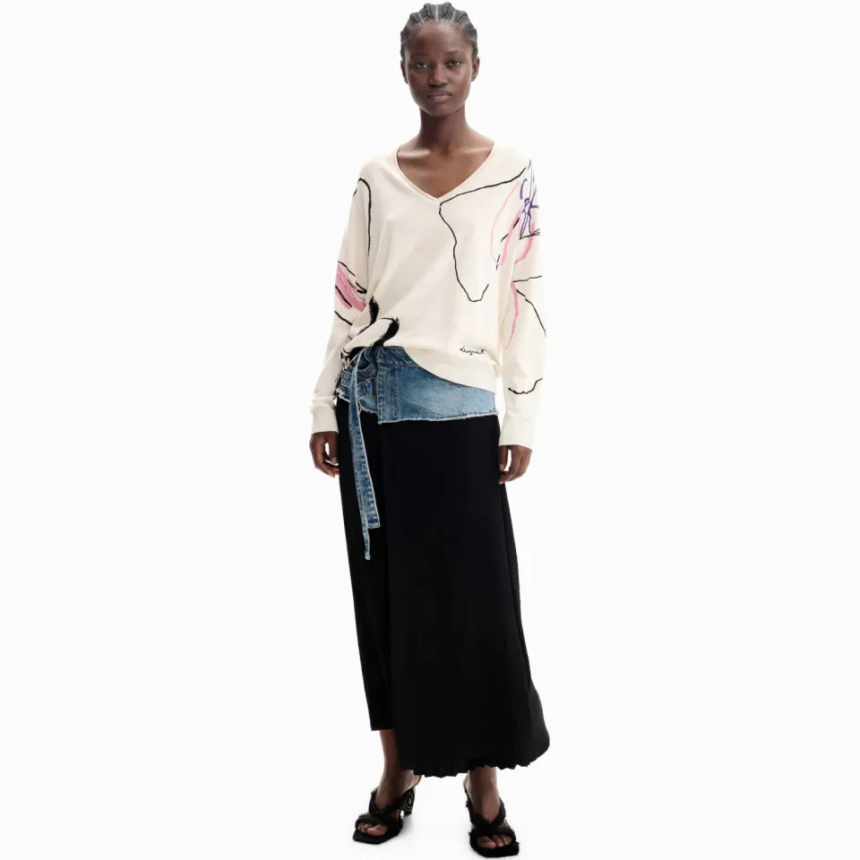 Desigual viscose trui met print - wit Wit/multi