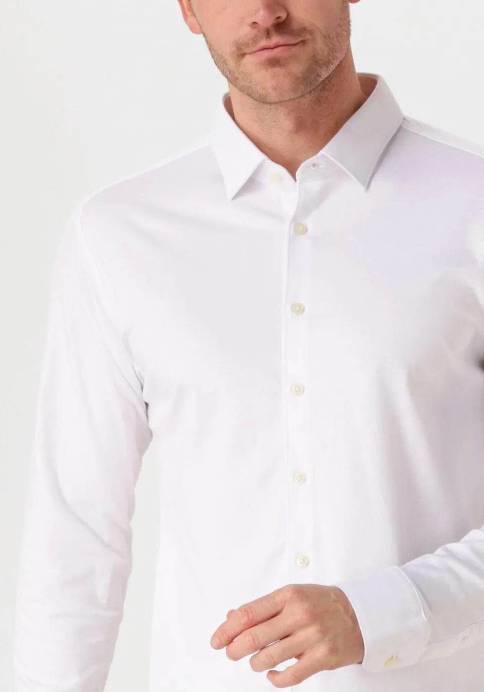 Desoto Slim Fit jersey overhemd wit, foto 5