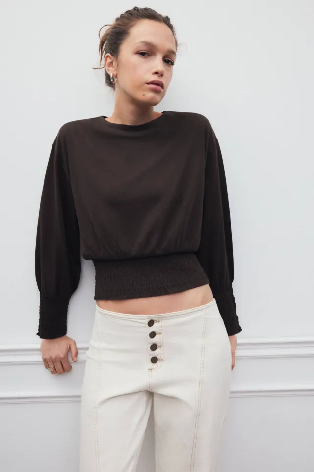Mango TEEN longsleeve met smockwerk - bruin