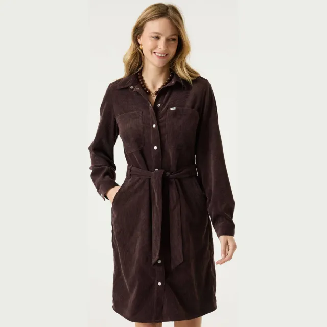 Garcia corduroy jurk met ceintuur - bruin
