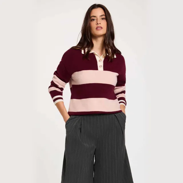 Morgan gebreide gestreepte trui - donkerrood Donkerrood/ roze