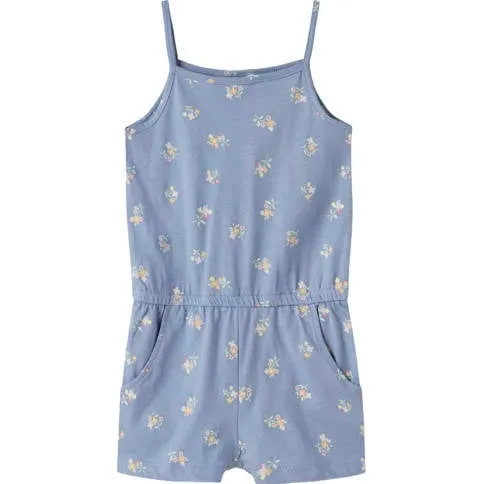NAME IT MINI playsuit paarsblauw Meisjes Katoen Ronde hals Bloemen Paarsblauw/geel