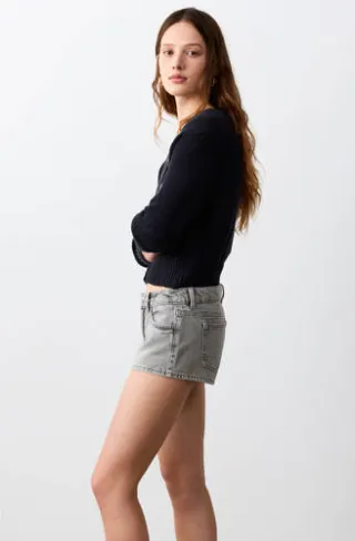Mango low waist jeansshort grijs denim, foto 4