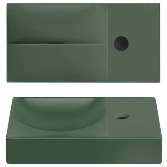 Clou Vale Fontein Met Kraangat Rechts Met Geïntegreerde Afvoer Mat Pijnboom Groen Keramiek 38 cm