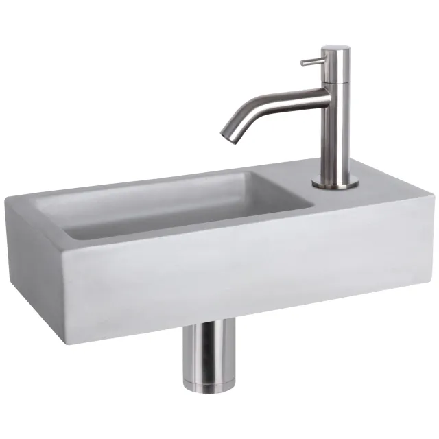 Fonteinset Differnz Ravo Beton 38.5x18.5x9 cm Licht Grijs Met Gebogen Kraan Mat Chroom