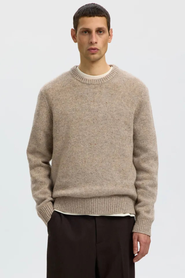 Selected relaxed fit gebreide trui met wol - oatmeal