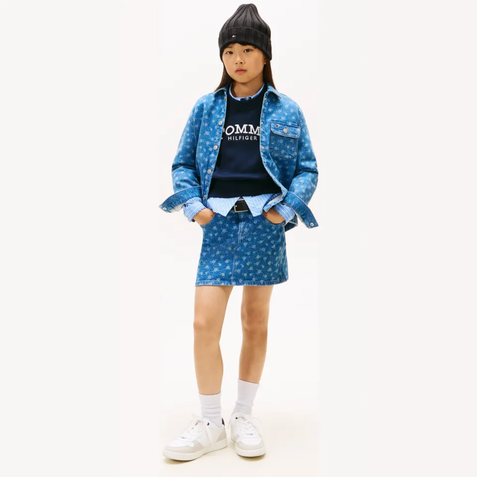Tommy Hilfiger gebloemde denim spijkerrok lichtblauw Light blue denim