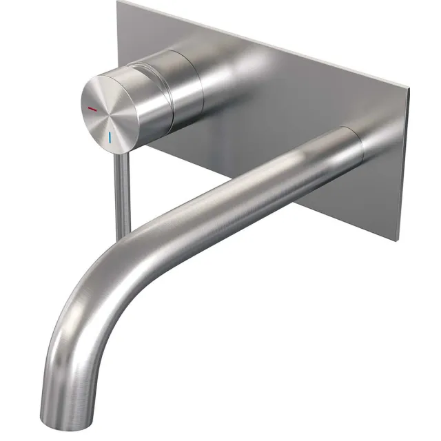 Brauer Inbouw Wastafelmengkraan Brauer Brushed Edition Coldstart Gebogen Uitloop Ronde Hendel Links Geborsteld RVS PVD Met Afdekplaat