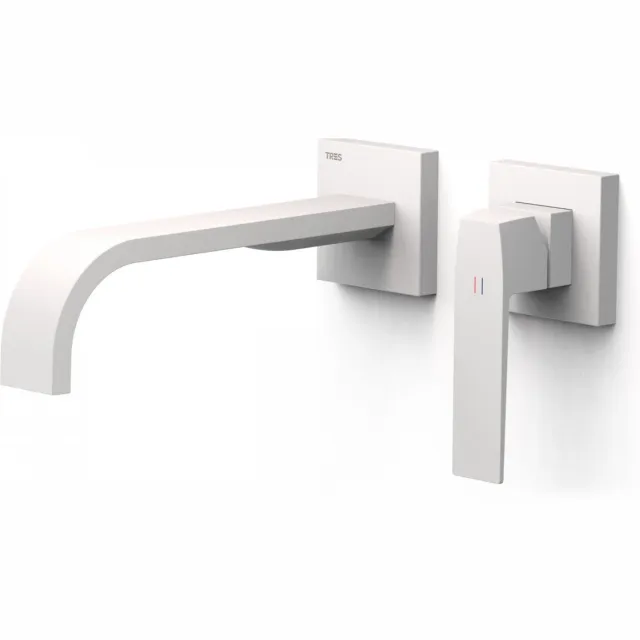 Tres Slim Exclusive inbouw wastafelmengkraan mat wit gebogen uitloop Mat wit -