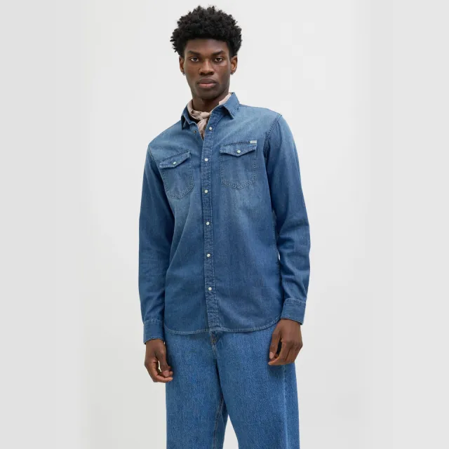 Jack & Jones ESSENTIALS regular casual overhemd medium blue denim