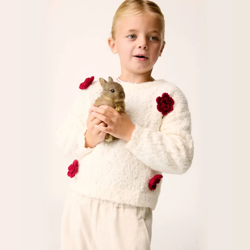 Mango Kids gebreide gebloemde trui - ecru