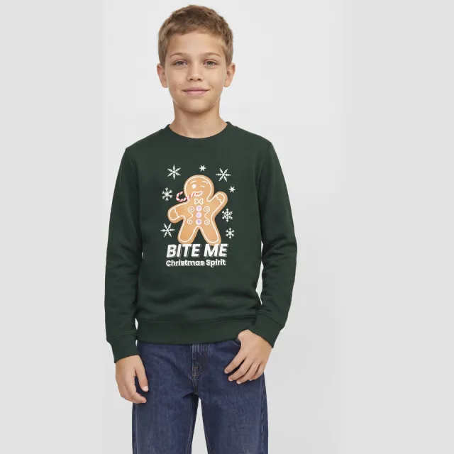 Jack & Jones JUNIOR kersttrui met print - donkergroen
