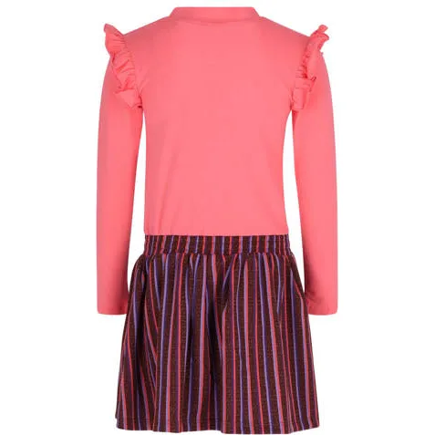 B.Nosy gestreepte midi jurk met ruches roze, foto 3