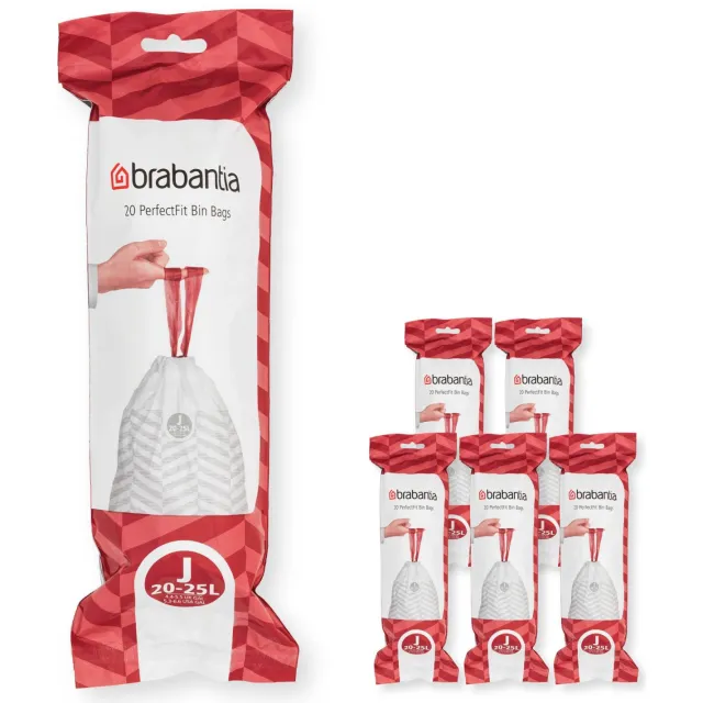 Brabantia Brabantia PerfectFit Afvalzak, code J, 20-25 liter, 120 stuks, set van 6 rollen - White