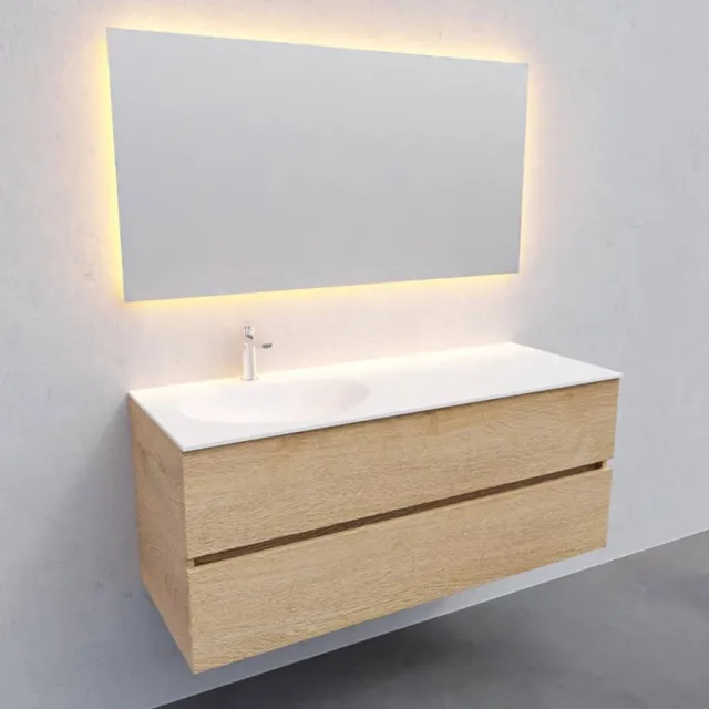 Boss & Wessing Badkamermeubel Solid Surface AQS Stockholm 120x46 cm Links Wood Washed Oak Boss & Wessing Houtlook