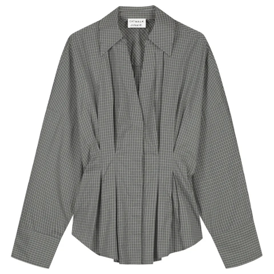 Catwalk Junkie geruite blouse met plooien grijs, foto 2