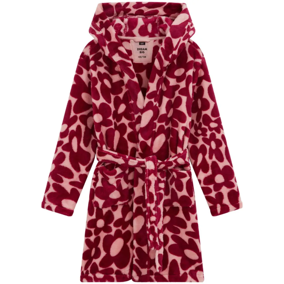 WE Fashion gebloemde badjas - roze/rood, foto 2