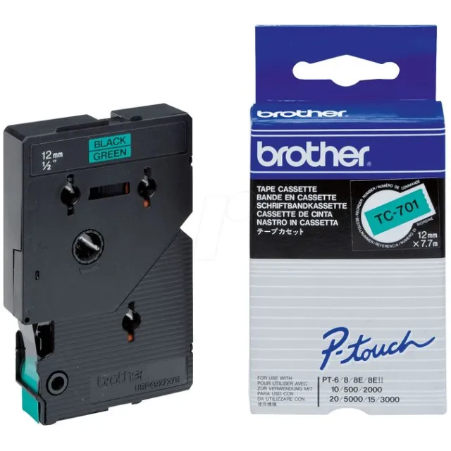 Brother TC-701 Tape Zwart op groen (12 mm)