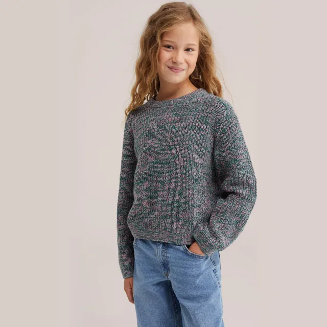 WE Fashion katoenen gebreide trui - groen Multicolour
