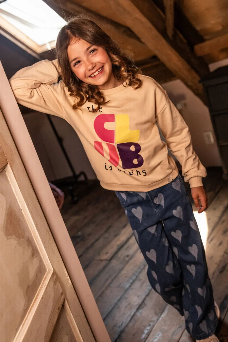 LOOXS little Little denim heart jeans met hartjes - mediumblauw, foto 4
