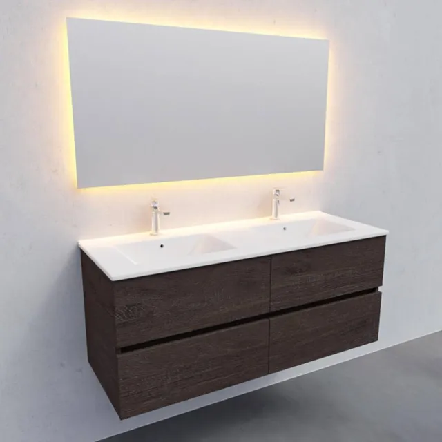Boss & Wessing Badkamermeubel AQS Helsinki 120x46 cm Keramiek Dubbel Wood Dark Brown 4 Laden Boss & Wessing Houtlook