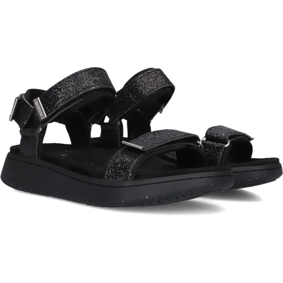 Woden Sandalen Line Glitter Zwart, foto 3