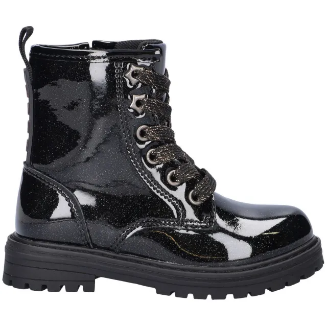 Nelson Kids lakleren enkelboots met profielzool en glitters - zwart