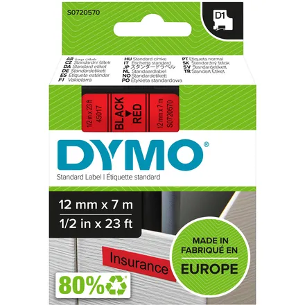 Dymo 45017 (S0720570) Tape Zwart op rood (12 mm), foto 2