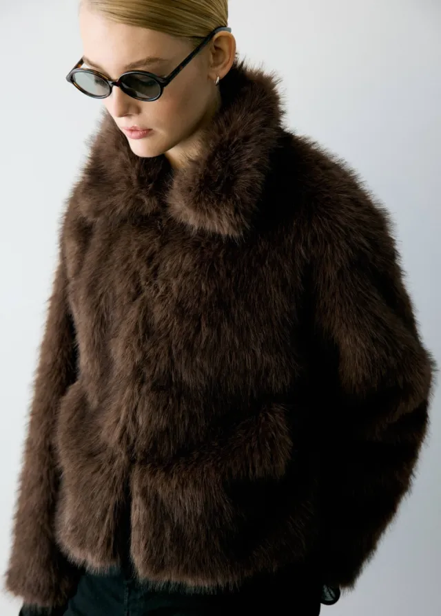 Mango TEEN faux fur jas - bruin