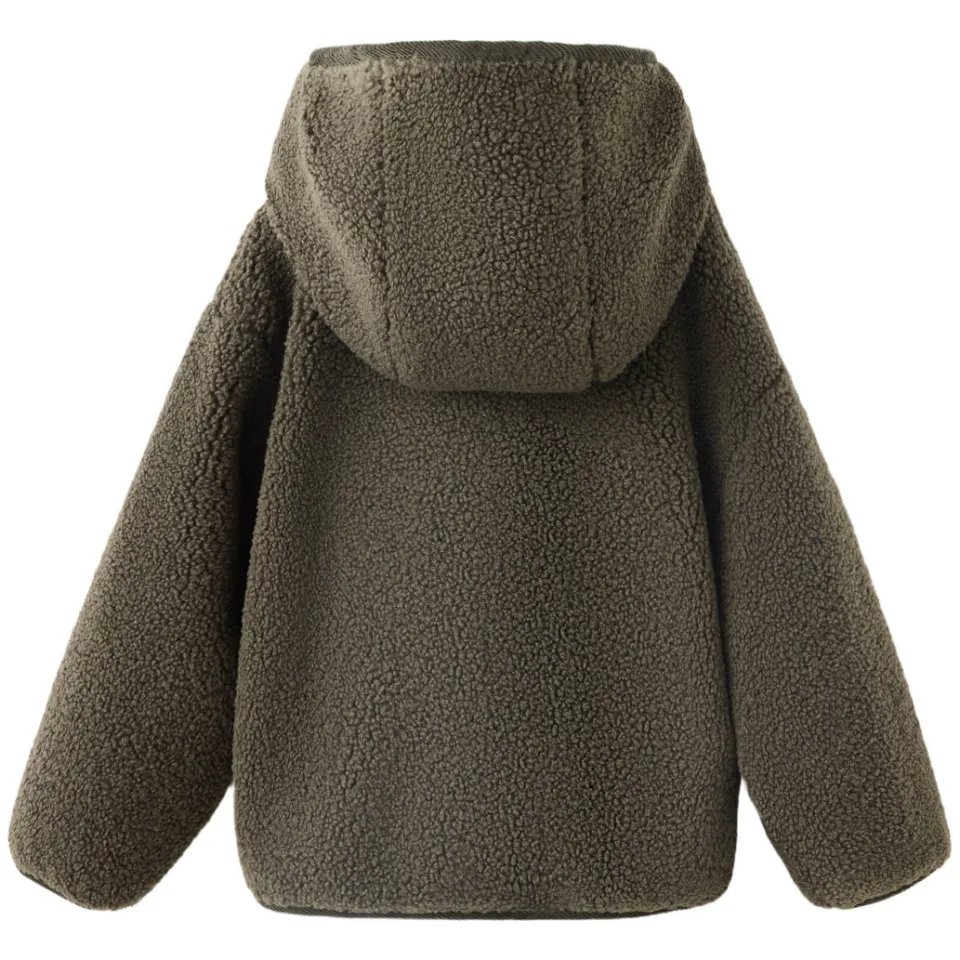Mango Kids jas met teddy details groen, foto 3