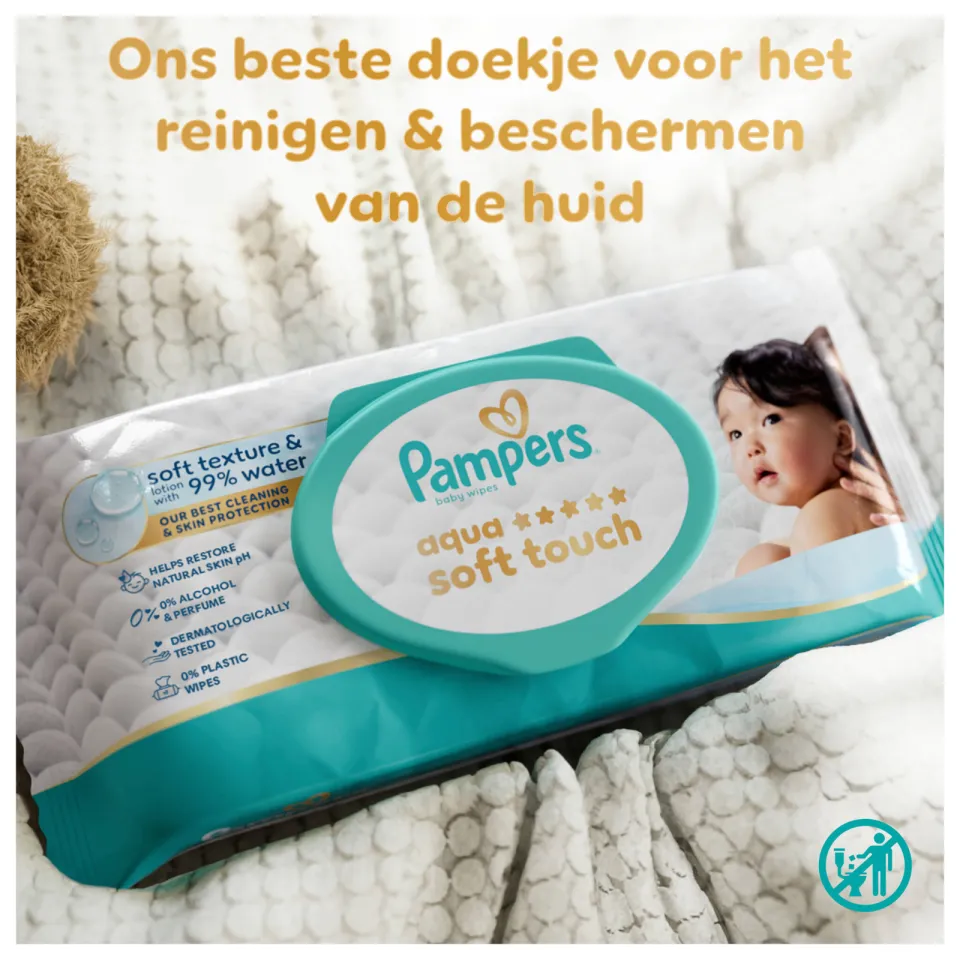 Pampers Aqua Soft Touch billendoekjes - 15 x 60 doekjes, foto 4