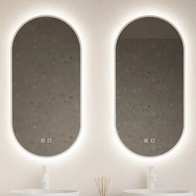 Spiegel Gliss Design Aura 50x100cm Mat Wit Ovaal Met LED Verlichting & Geintegreerde Spiegelverwarming