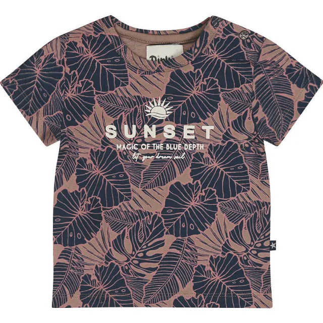 Dirkje T-shirt met bladprint donkerblauw donkerblauw/bruin, foto 2