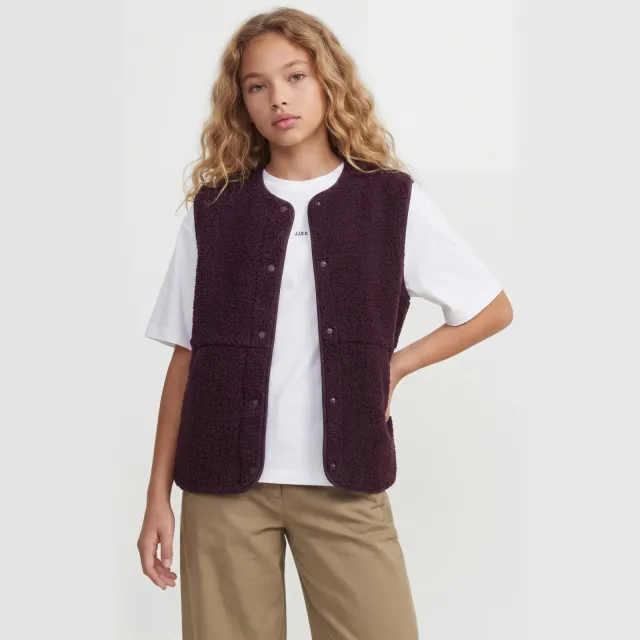 JJXX GIRL rechtvallend teddy gilet - donkerrood