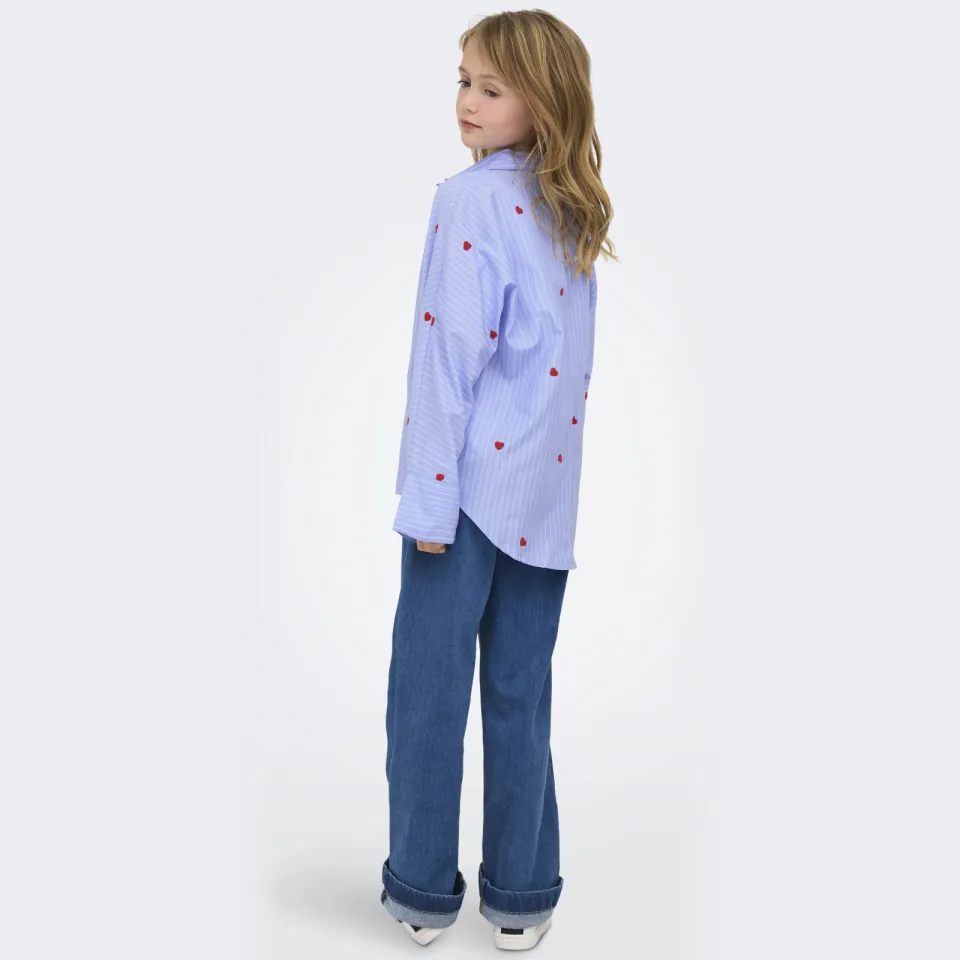 Only gestreepte blouse met hartjes lichtblauw, foto 5