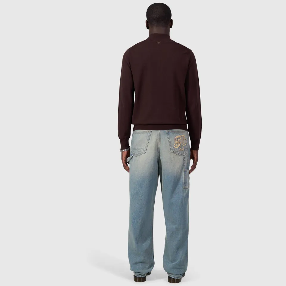 Pure Path katoenen regular fit gebreide trui - dark brown, foto 3