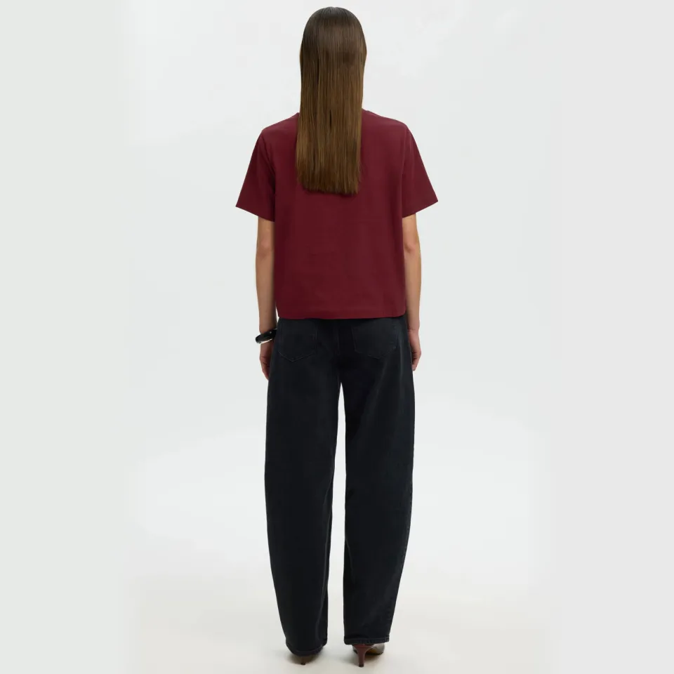 Selected Slfessential boxy t-shirt donkerrood Bordeaux