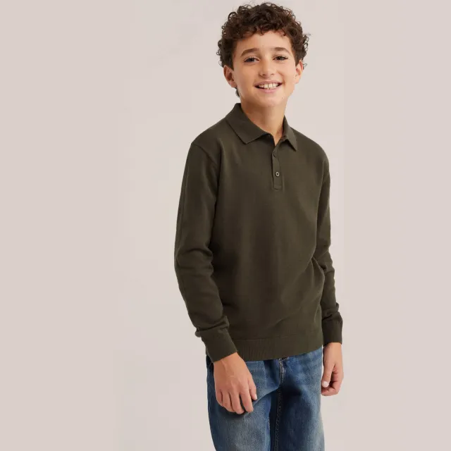WE Fashion katoenen gebreide trui - donkergroen