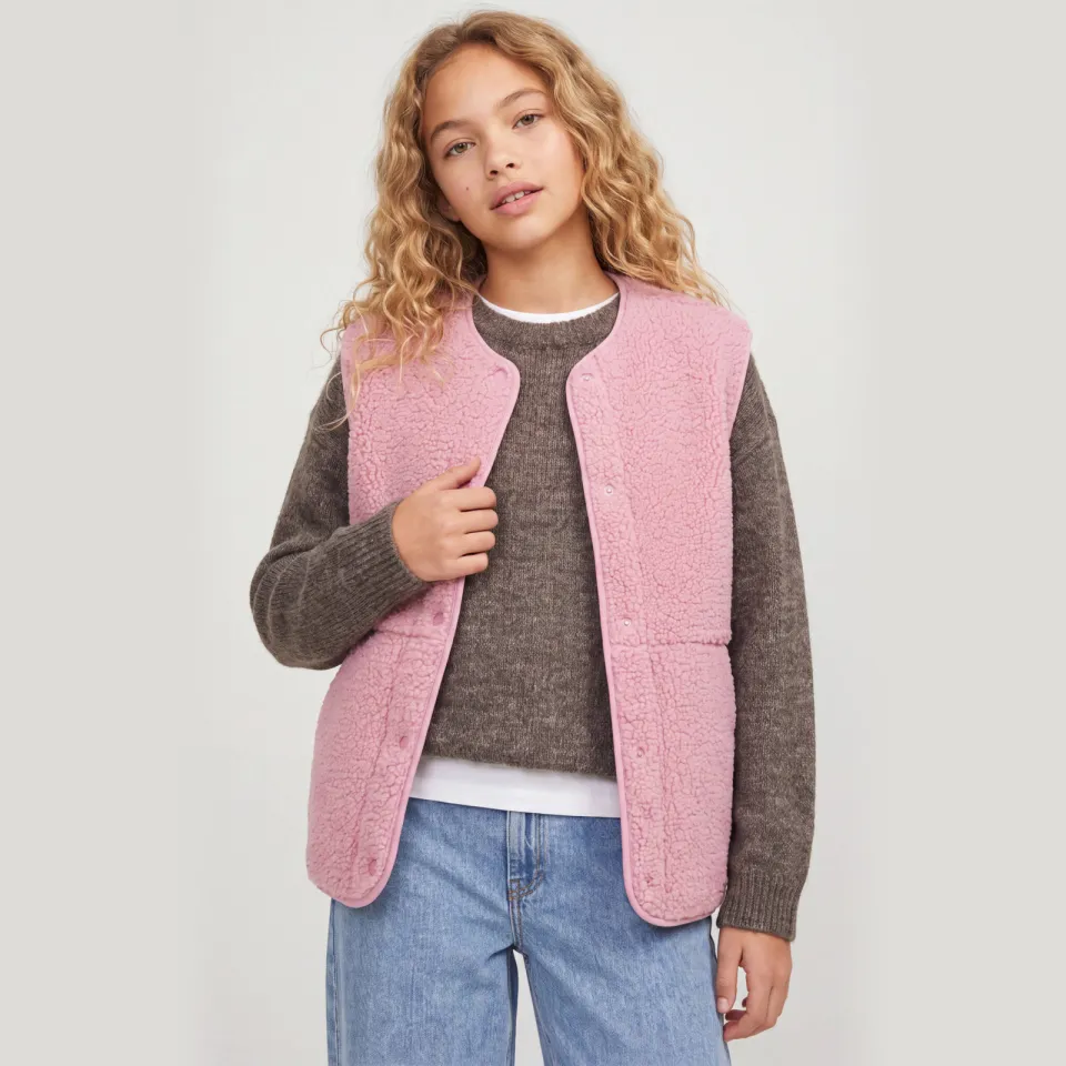 JJXX GIRL rechtvallend teddy gilet - roze, foto 5